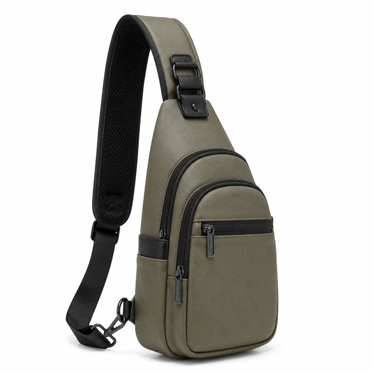 Borsa a tracolla 18 x 8 x 32 cm in pelle sintetica verde oliva e nero stile urbano