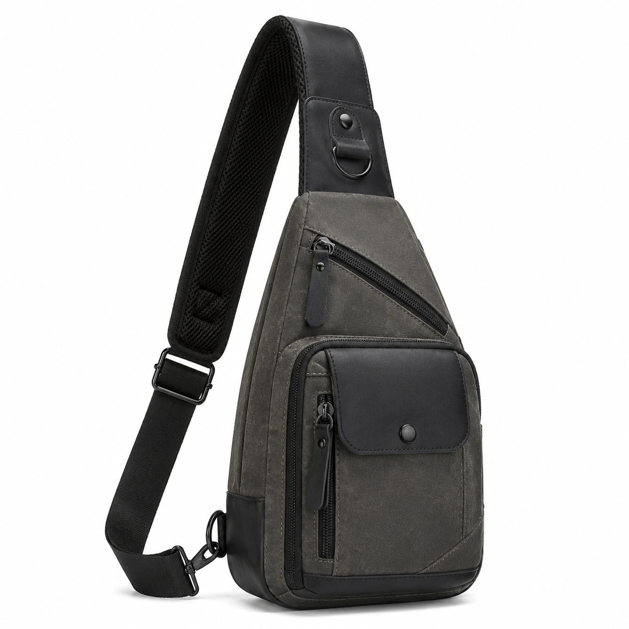 Borsa a tracolla 18 x 7 x 31 cm in similpelle grigio scuro e nero con tasche e tracolla regolabile