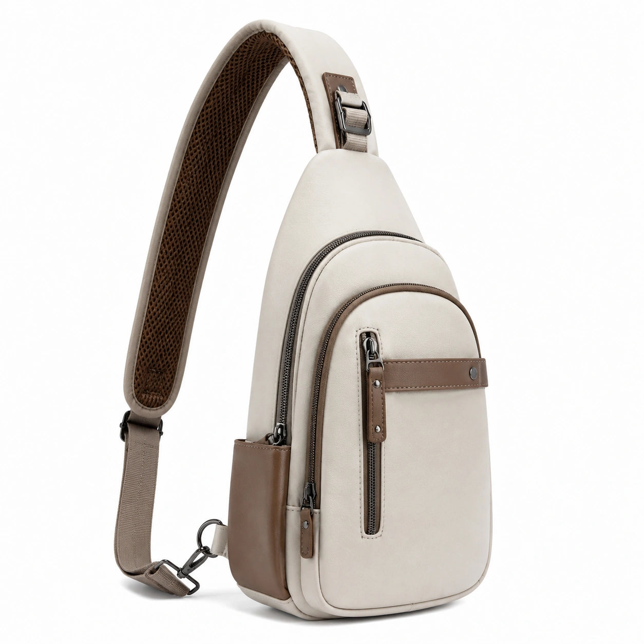 Borsa a tracolla 18 x 8 x 32 cm in similpelle beige e marrone con tasche multiple