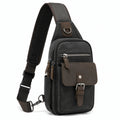 Borsa a tracolla 18 x 8 x 31 cm in tela nera e marrone con tasche multiple stile casual
