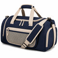 Borsa da viaggio 50 × 25 × 28 cm in tessuto blu navy e beige con tracolla regolabile
