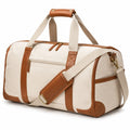 Borsone da viaggio 55 x 25 x 30 cm in tessuto beige e similpelle marrone con tracolla regolabile
