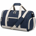Borsa da viaggio 50 x 25 x 28 cm in tessuto sintetico blu navy e beige con tracolla rimovibile