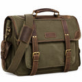 Borsa messenger 40 x 14 x 30 cm in tela verde e pelle marrone con tracolla regolabile