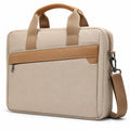 Borsa porta computer 40x30x8 cm in tessuto beige e marrone con tracolla rimovibile