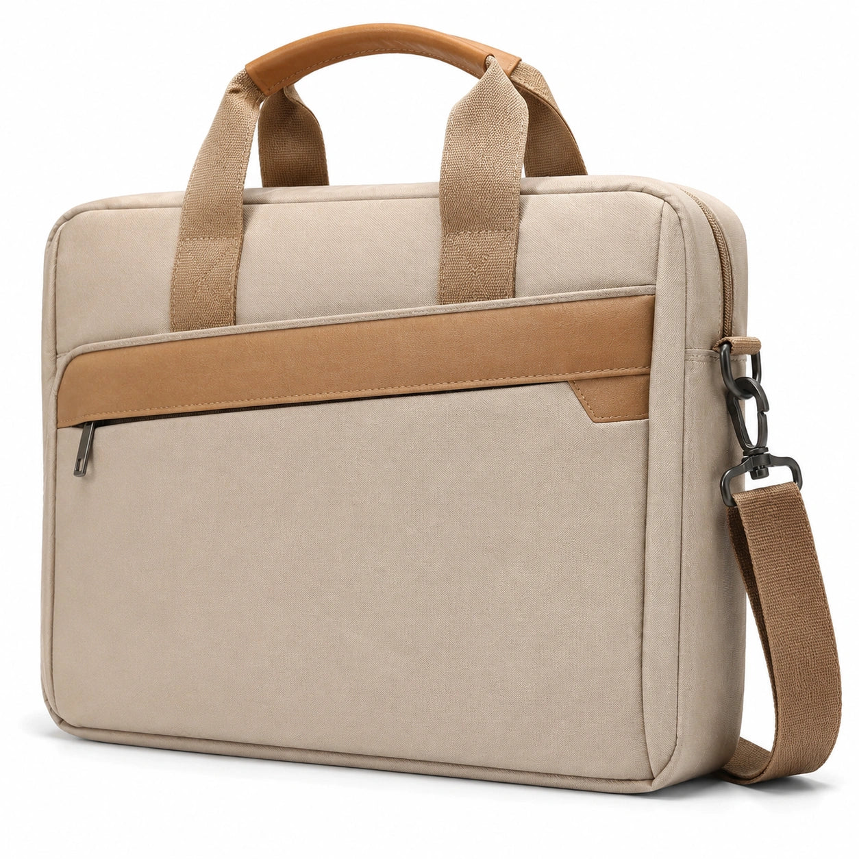 Borsa porta computer 40x30x8 cm in tessuto beige e marrone con tracolla rimovibile