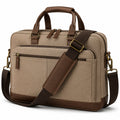 Borsa portadocumenti 40 × 30 × 10 cm in tessuto beige con dettagli marroni - stile classico a tracolla
