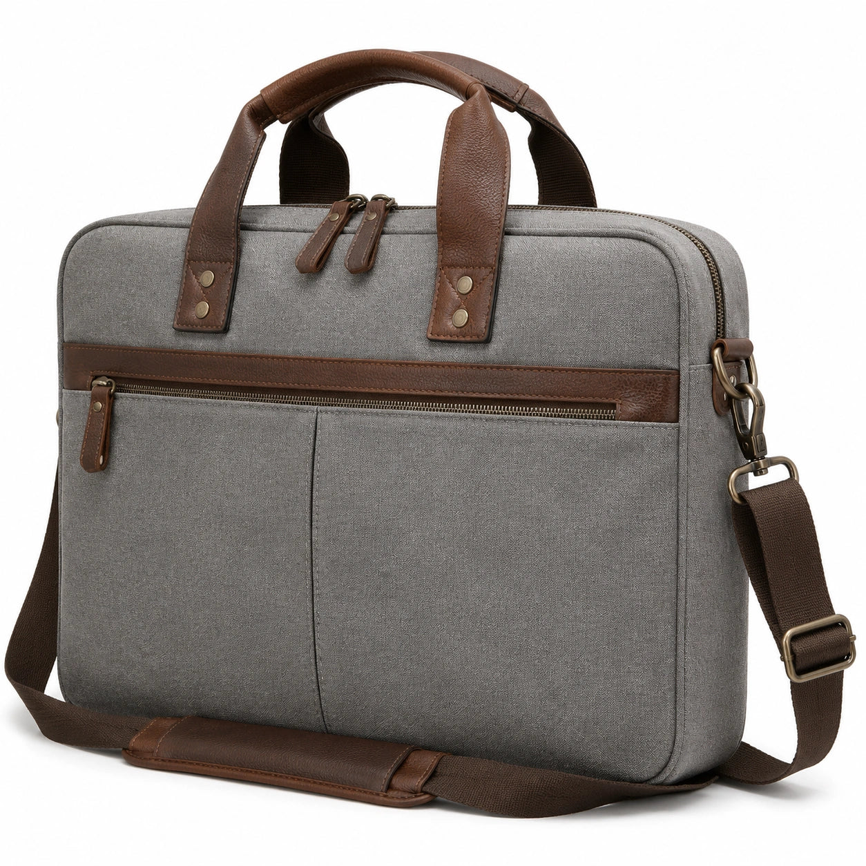 Borsa portadocumenti 40 x 30 x 9 cm grigio e marrone in tessuto con tracolla regolabile