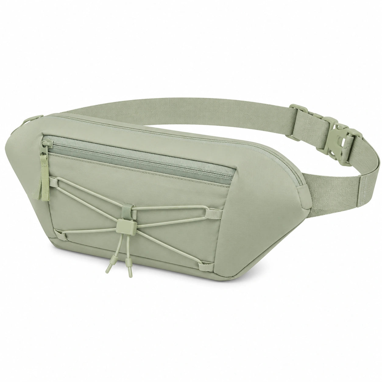 Marsupio 32 x 15 x 7 cm in tessuto sintetico verde salvia con tasca zip e cinghia regolabile