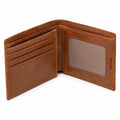 Portafoglio bifold 12 x 9.5 x 1.5 cm in materiale effetto pelle marrone con portatessere e finestra documento