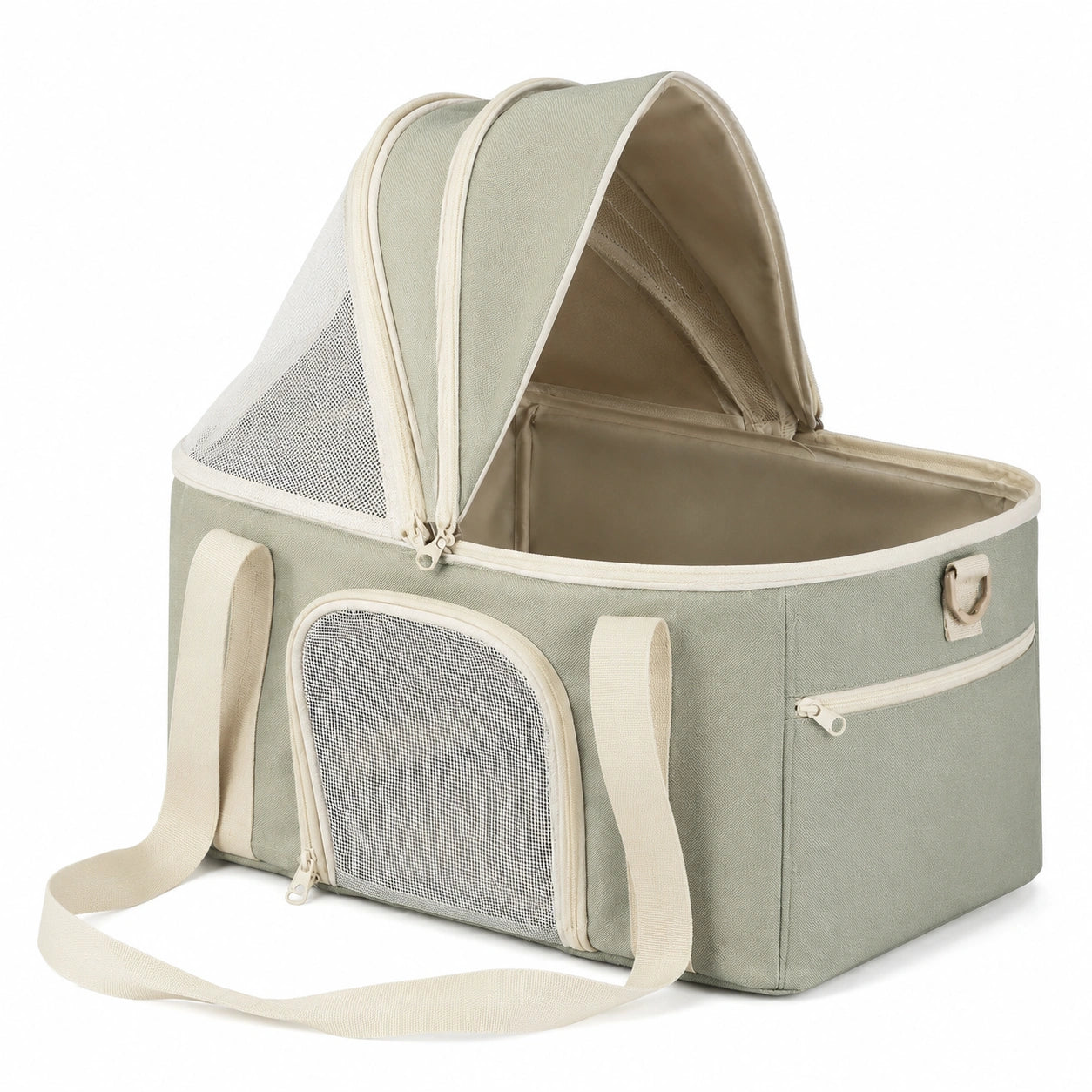 Trasportino per animali 45×30×30 cm in tessuto verde salvia con rete - portatile e ventilato