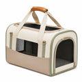 Trasportino per animali 45 x 28 x 28 cm in tessuto beige e verde con rete ventilata