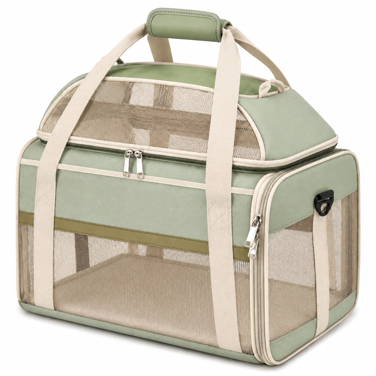 Borsa trasportino per animali 45x28x30 cm in tessuto e rete verde salvia pieghevole
