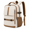 Zaino 30 x 18 x 45 cm in tessuto beige e marrone con tasche multiple per scuola e viaggio