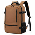 Zaino da viaggio 32 x 18 x 45 cm in tessuto sintetico marrone con tasche multiple e cinghie di compressione