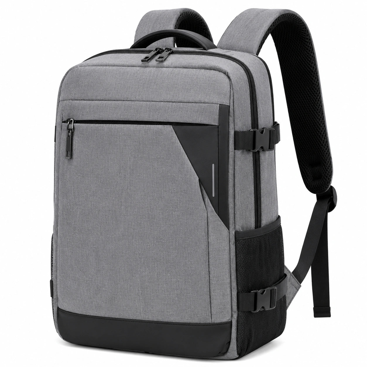 Zaino porta laptop 30 x 18 x 45 cm in tessuto grigio e nero con tasche e spallacci imbottiti